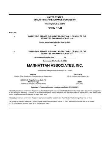 Thumbnail Manhattan Associates
 10-Q Quarterly Report FY 