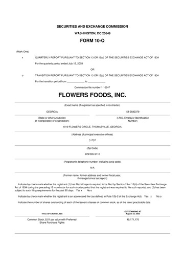 Thumbnail Flowers Foods
 10-Q Quarterly Report FY 
