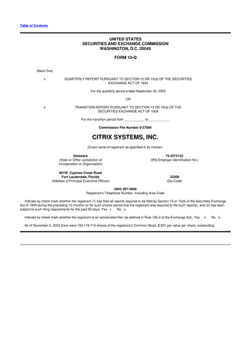 Thumbnail Citrix Systems 10-Q Quarterly Report FY 