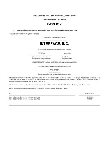 Vorschaubild Interface, Inc. 10-Q Quartalsbericht  