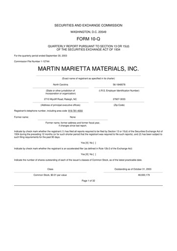 Thumbnail Martin Marietta Materials 10-Q Quarterly Report FY 
