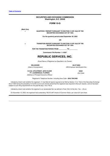 Thumbnail Republic Services
 10-Q Quarterly Report FY 