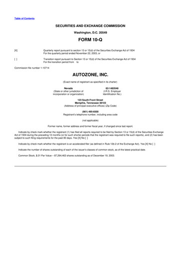 Thumbnail AutoZone 10-Q Quarterly Report FY 