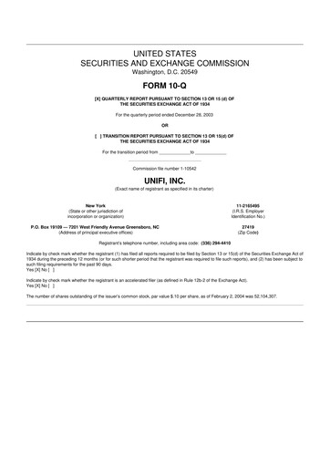 Thumbnail Unifi 10-Q Quarterly Report FY 
