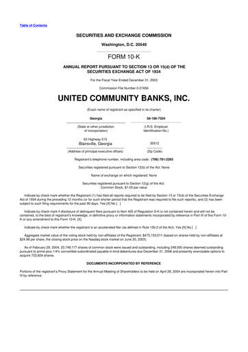 Thumbnail United Community Bank 10-K Annual Report 