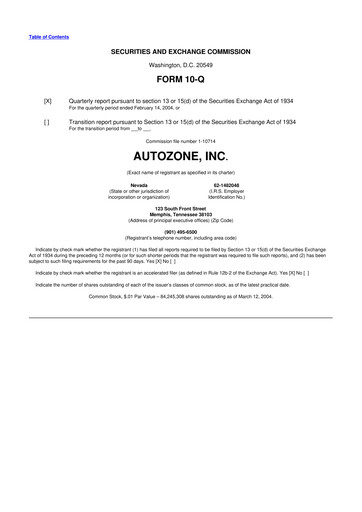Thumbnail AutoZone 10-Q Quarterly Report FY 