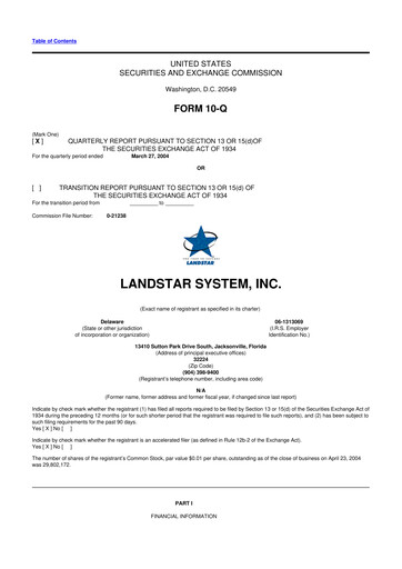Miniature Landstar System
 10-Q Rapport trimestriel  