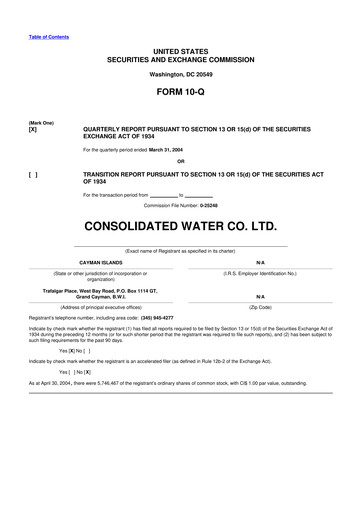 Thumbnail Consolidated Water 10-Q Quarterly Report FY 