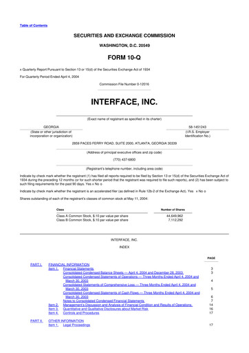 Vorschaubild Interface, Inc. 10-Q Quartalsbericht  