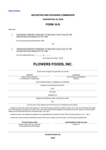 Thumbnail Flowers Foods
 10-Q Quarterly Report FY 