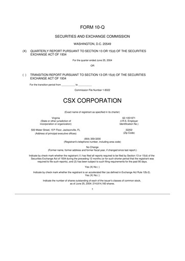 Thumbnail CSX Corporation 10-Q Quarterly Report FY 