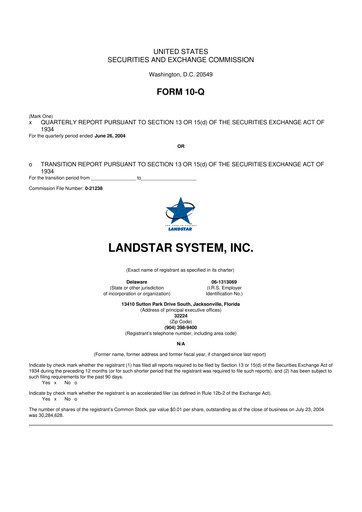 Miniature Landstar System
 10-Q Rapport trimestriel  