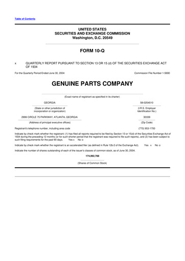 Thumbnail Genuine Parts Company
 10-Q Quarterly Report FY 