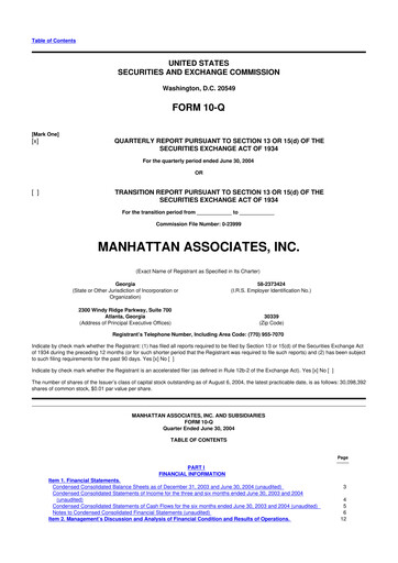Thumbnail Manhattan Associates
 10-Q Quarterly Report FY 