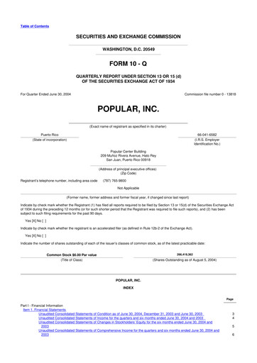 Thumbnail Popular, Inc. (Banco Popular de Puerto Rico) 10-Q Quarterly Report FY 