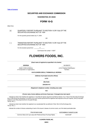 Thumbnail Flowers Foods
 10-Q Quarterly Report FY 