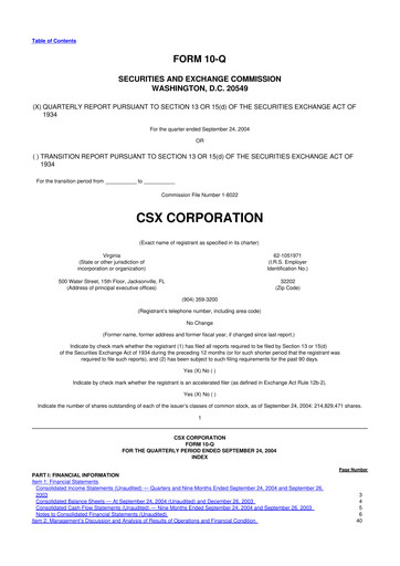 Thumbnail CSX Corporation 10-Q Quarterly Report FY 