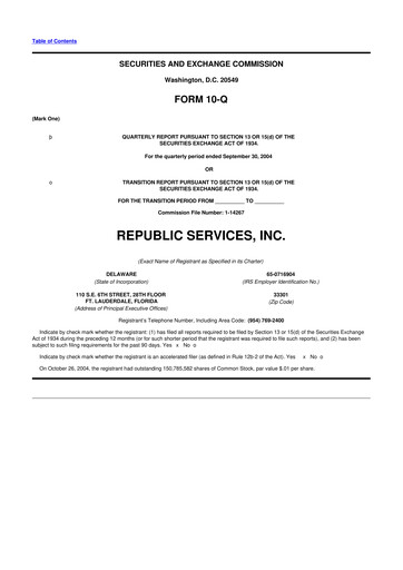 Thumbnail Republic Services
 10-Q Quarterly Report FY 