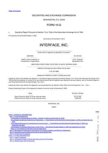 Vorschaubild Interface, Inc. 10-Q Quartalsbericht  