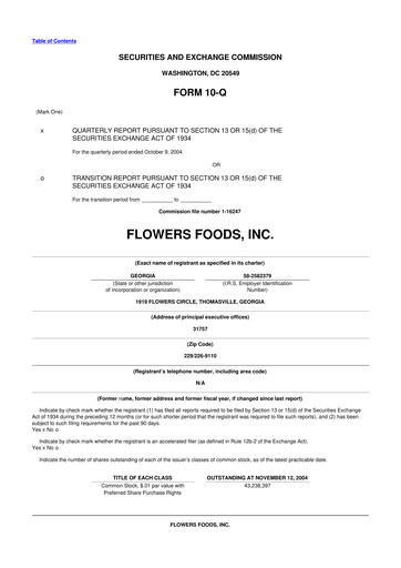 Thumbnail Flowers Foods
 10-Q Quarterly Report FY 