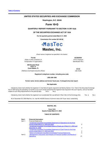 Thumbnail MasTec 10-Q Quarterly Report FY 