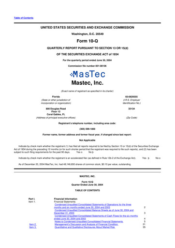 Thumbnail MasTec 10-Q Quarterly Report FY 