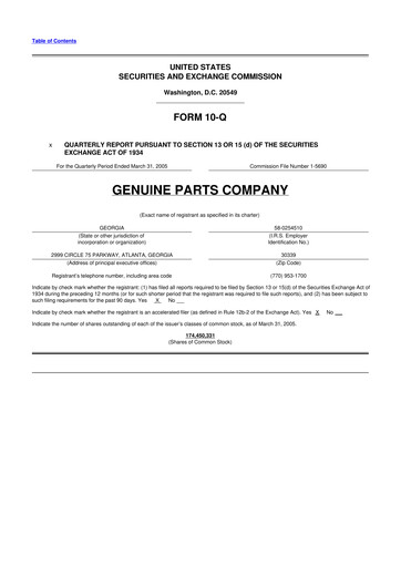 Thumbnail Genuine Parts Company
 10-Q Quarterly Report FY 
