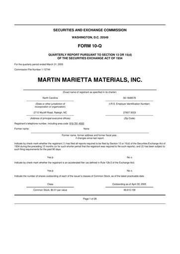 Thumbnail Martin Marietta Materials 10-Q Quarterly Report FY 