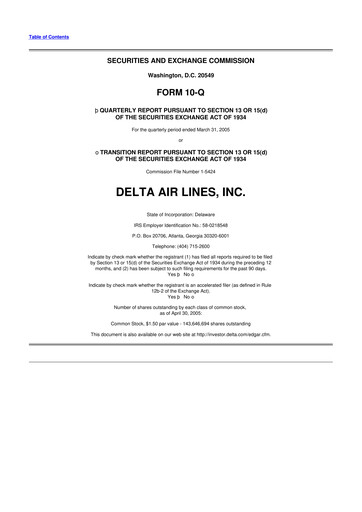 Thumbnail Delta Air Lines 10-Q Quarterly Report FY 