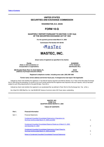 Thumbnail MasTec 10-Q Quarterly Report FY 