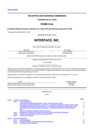 Vorschaubild Interface, Inc. 10-Q Quartalsbericht  