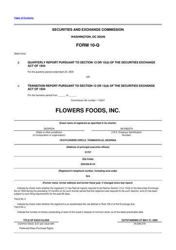 Thumbnail Flowers Foods
 10-Q Quarterly Report FY 