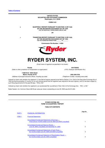 Thumbnail Ryder
 10-Q Quarterly Report FY 