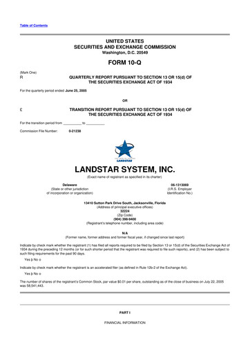 Miniature Landstar System
 10-Q Rapport trimestriel  