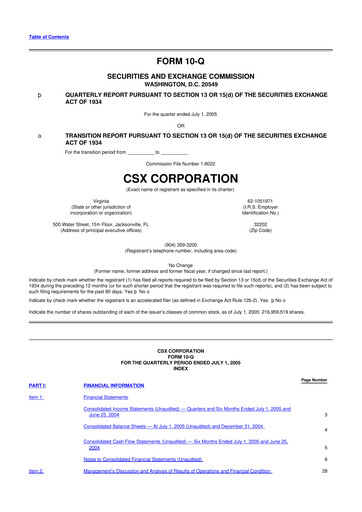 Thumbnail CSX Corporation 10-Q Quarterly Report FY 
