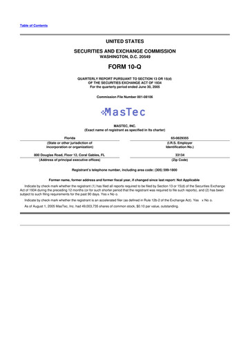 Thumbnail MasTec 10-Q Quarterly Report FY 