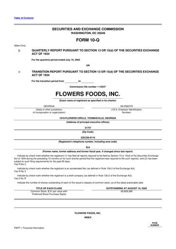 Thumbnail Flowers Foods
 10-Q Quarterly Report FY 