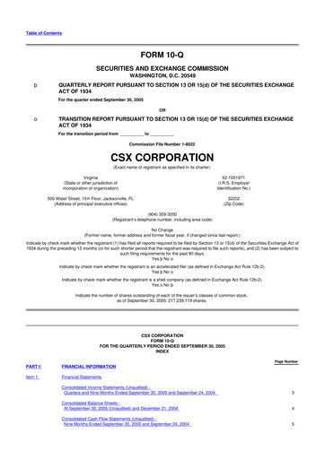 Thumbnail CSX Corporation 10-Q Quarterly Report FY 