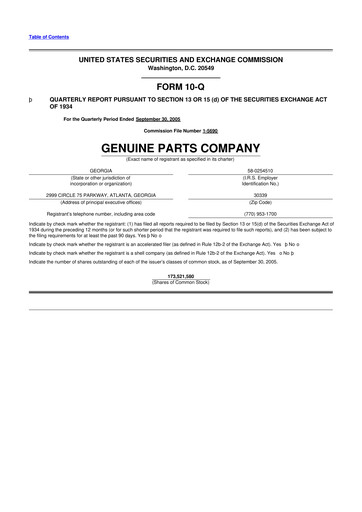 Thumbnail Genuine Parts Company
 10-Q Quarterly Report FY 