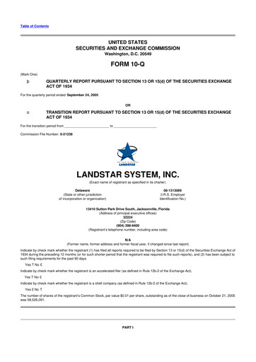 Miniature Landstar System
 10-Q Rapport trimestriel  