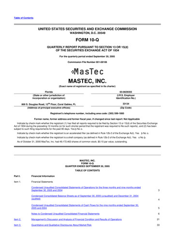 Thumbnail MasTec 10-Q Quarterly Report FY 