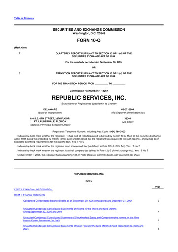 Thumbnail Republic Services
 10-Q Quarterly Report FY 