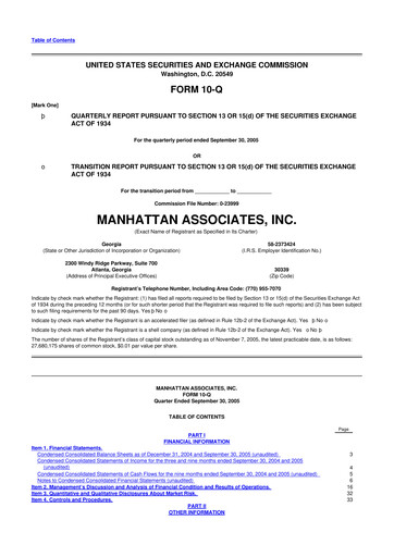 Thumbnail Manhattan Associates
 10-Q Quarterly Report FY 