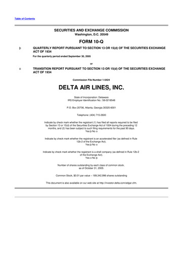 Thumbnail Delta Air Lines 10-Q Quarterly Report FY 