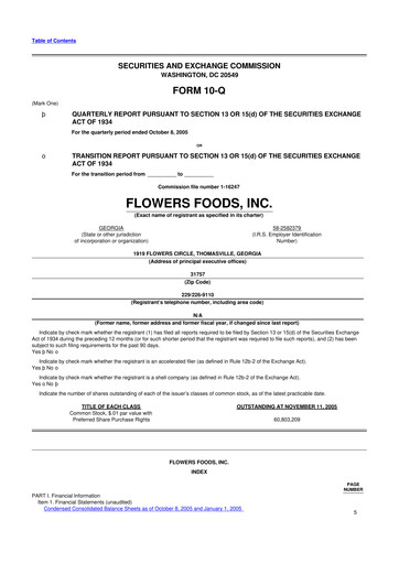 Thumbnail Flowers Foods
 10-Q Quarterly Report FY 