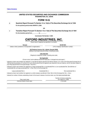 Thumbnail Oxford Industries
 10-Q Quarterly Report FY 