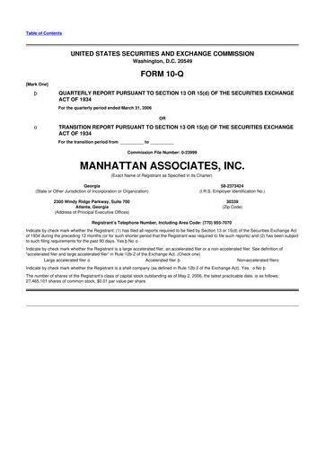 Thumbnail Manhattan Associates
 10-Q Quarterly Report FY 