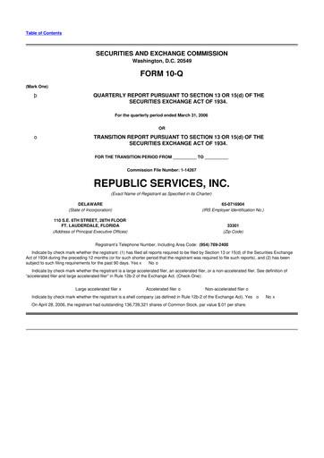 Thumbnail Republic Services
 10-Q Quarterly Report FY 