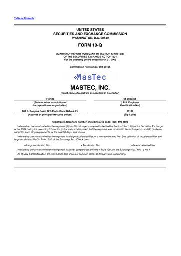 Thumbnail MasTec 10-Q Quarterly Report FY 