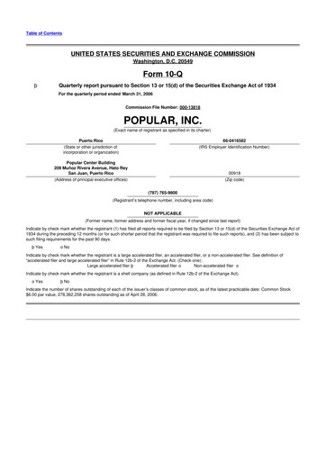 Thumbnail Popular, Inc. (Banco Popular de Puerto Rico) 10-Q Quarterly Report FY 